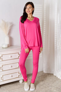 Thumbnail for Basic Bae Full Size V-Neck Soft Rayon Long Sleeve Top and Pants Lounge Set