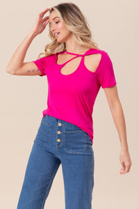 Thumbnail for BiBi Cutout Asymmetrical Neck Short Sleeve T-Shirt