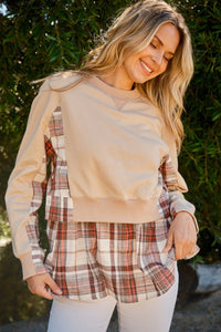 Thumbnail for And The Why Full Size Double Layered Plaid Contrast Sweatshirt