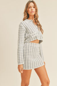 Thumbnail for MABLE Houndstooth Cropped Knit Cardigan and Mini Skirt Set