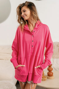 Thumbnail for BiBi Half Snap Thumbhole Long Sleeve Hoodie