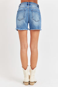 Thumbnail for RISEN Front Slit Raw Hem Denim Shorts