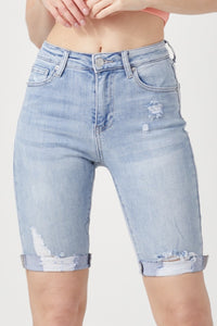 Thumbnail for RISEN High Rise Distressed Denim Bermuda Shorts