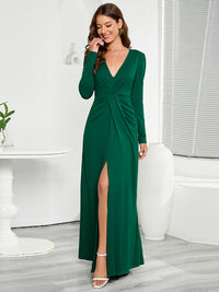 Thumbnail for V-Neck Long Sleeve Split Dress