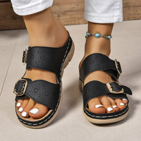 Thumbnail for PU Leather Open Toe Buckle Sandals