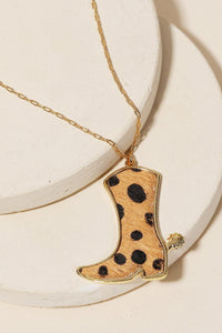 Thumbnail for Faux Leather Leopard Cowboy Boot Pendant Necklace