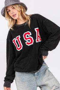 Thumbnail for SAGE + FIG USA Letter Patch Round Neck Sweatshirt