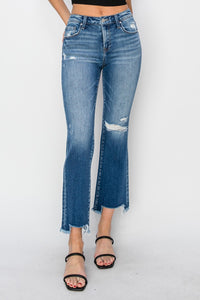 Thumbnail for RISEN Full Size Frayed Step Hem Ankle Straight Jeans