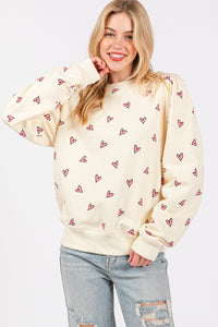 Thumbnail for SAGE + FIG Heart Printed Contrast Long Sleeve Sweatshirt