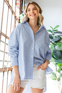 Thumbnail for First Love Striped Button Down High-Low Hem Shirt