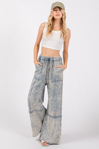 Thumbnail for SAGE + FIG Mineral Washed Terry Wide Leg Pants