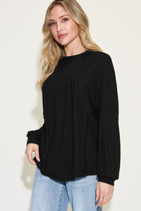 Thumbnail for Basic Bae Full Size Ribbed Round Neck Long Sleeve T-Shirt