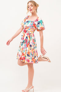 Thumbnail for And The Why Square Neck Puff Sleeve Floral Dress