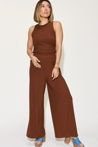 Thumbnail for Basic Bae Full Size Ribbed Tank and Wide Leg Pants Set