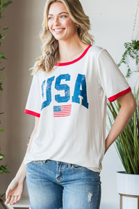 Thumbnail for Heimish Full Size USA Contrast Trim Short Sleeve T-Shirt