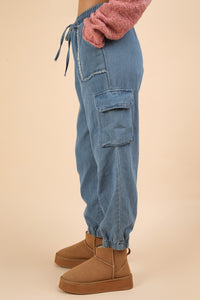 Thumbnail for VERY J Washed Drawstring Jogger Cargo Jeans