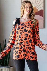 Thumbnail for Heimish Pumpkin Print One Shoulder T-Shirt