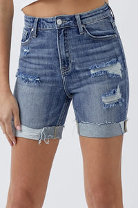 Thumbnail for RISEN Full Size Distressed Rolled Denim Shorts with Pockets