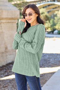 Thumbnail for Basic Bae Full Size Ribbed Round Neck Long Sleeve Knit Top