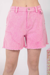 Thumbnail for VERY J  Washed Raw Hem Denim Shorts