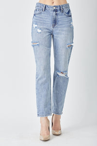 Thumbnail for RISEN Distressed Slim Cropped Jeans