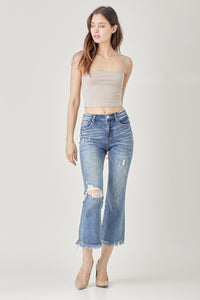 Thumbnail for RISEN High Waist Distressed Cropped Bootcut Jeans