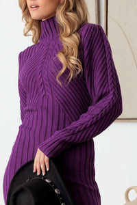 Thumbnail for Cable Pattern High Neck Long Sleeve Sweater Dress