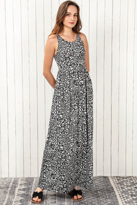 Thumbnail for Leopard Round Neck Sleeveless Maxi Dress