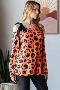 Thumbnail for Heimish Pumpkin Print One Shoulder T-Shirt