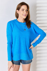 Thumbnail for Zenana Ribbed Trim Round Neck Long Sleeve Top