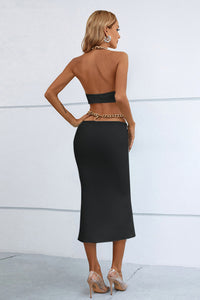 Thumbnail for Chunky Chain Halter Neck Cutout Mini Bodycon Dress