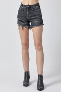 Thumbnail for RISEN Raw Hem Denim Shorts with Pockets