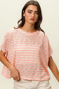 Thumbnail for BiBi Braid Striped Short Sleeve Round Neck T-Shirt