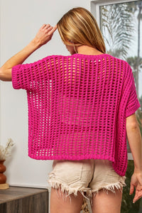 Thumbnail for BiBi Round Neck Short Sleeve Openwork Knit Cover Up