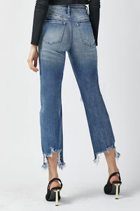 Thumbnail for RISEN High Waist Distressed Frayed Hem Cropped Straight Jeans