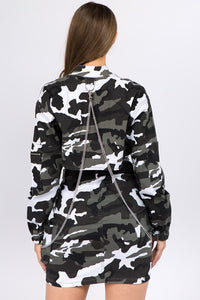 Thumbnail for American Bazi Camouflage Cropped Jacket with Chains