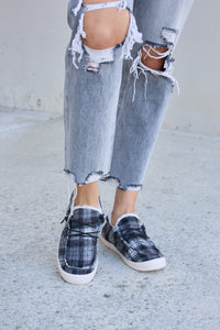 Thumbnail for Forever Link Plaid Plush Flat Sneakers