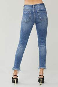 Thumbnail for RISEN Distressed Frayed Hem Slim Jeans