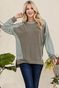 Thumbnail for Celeste Full Size High-Low Contrast Round Neck Sweatshirt