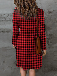 Thumbnail for Double Take Full Size Plaid Round Neck Long Sleeve Magic Dress