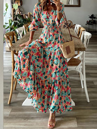 Thumbnail for MeiMei Button Up Ruffle Hem Tiered Maxi Dress