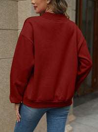 Thumbnail for V-Neck Long Sleeve Dropped Shoulder Sweatshirt