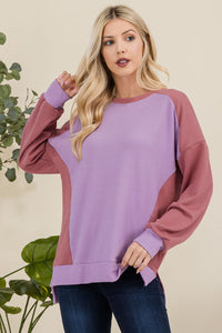 Thumbnail for Celeste Full Size High-Low Contrast Round Neck Sweatshirt