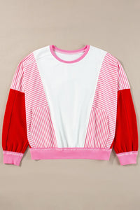 Thumbnail for Striped Color Block Round Neck Long Sleeve Sweatshirt