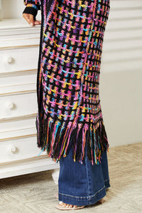 Thumbnail for Angel Wings Full Size Multicolored Open Front Fringe Hem Cardigan