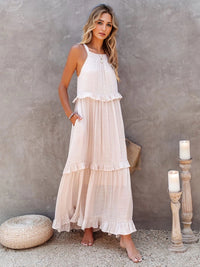 Thumbnail for Ruffled Sleeveless Tiered Maxi Dress with Pockets