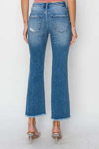 Thumbnail for RISEN Mid Rise Distressed Cropped Flare Jeans