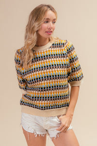 Thumbnail for BiBi Multi Color Half Sleeve Sweater