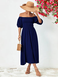 Thumbnail for Off-Shoulder Balloon Sleeve Midi Dress