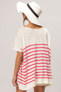 Thumbnail for BiBi V Neck Striped Short Sleeve Top